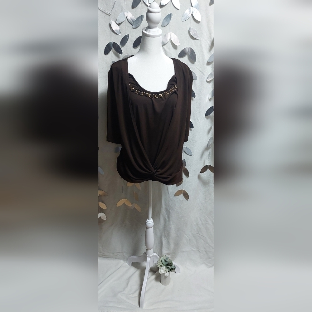 ALYX Brown short sleeve top with Gold accents. Size: XL